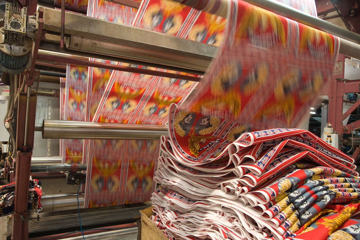 Printed textiles coming off the production line